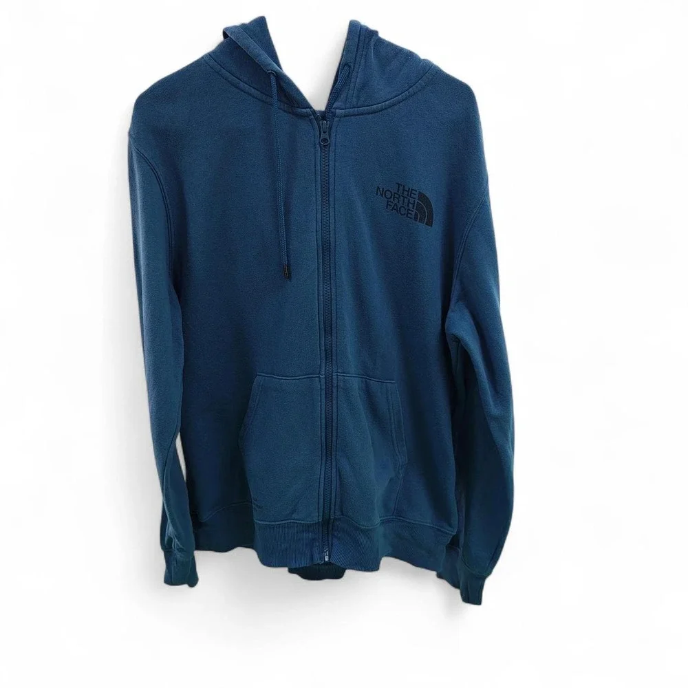 The North Face Mens Blue Full Zip Hoodie Logo Sweatshirt Size Medium